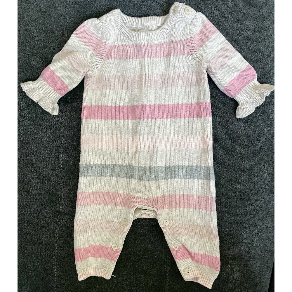 BabyGap 0-3M Baby Girl Knit Jumpsuit Pink/Gray/Oatmeal Colored